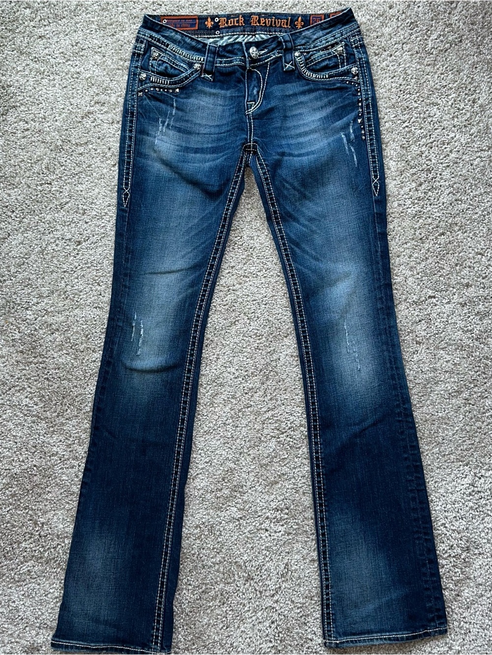 Rock Revival Elaina Bootcut Jeans Sz 26 Buckle Exclusive RE8254B4L Fleur De Lis